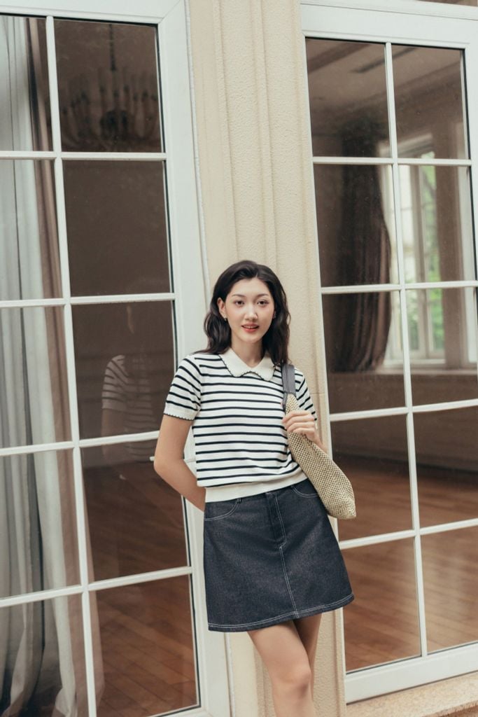 Chân váy A denim đen basic