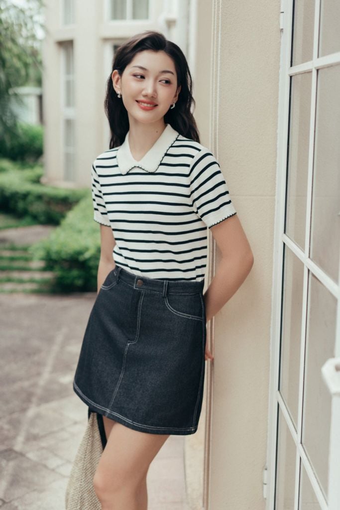 Chân váy A denim đen basic