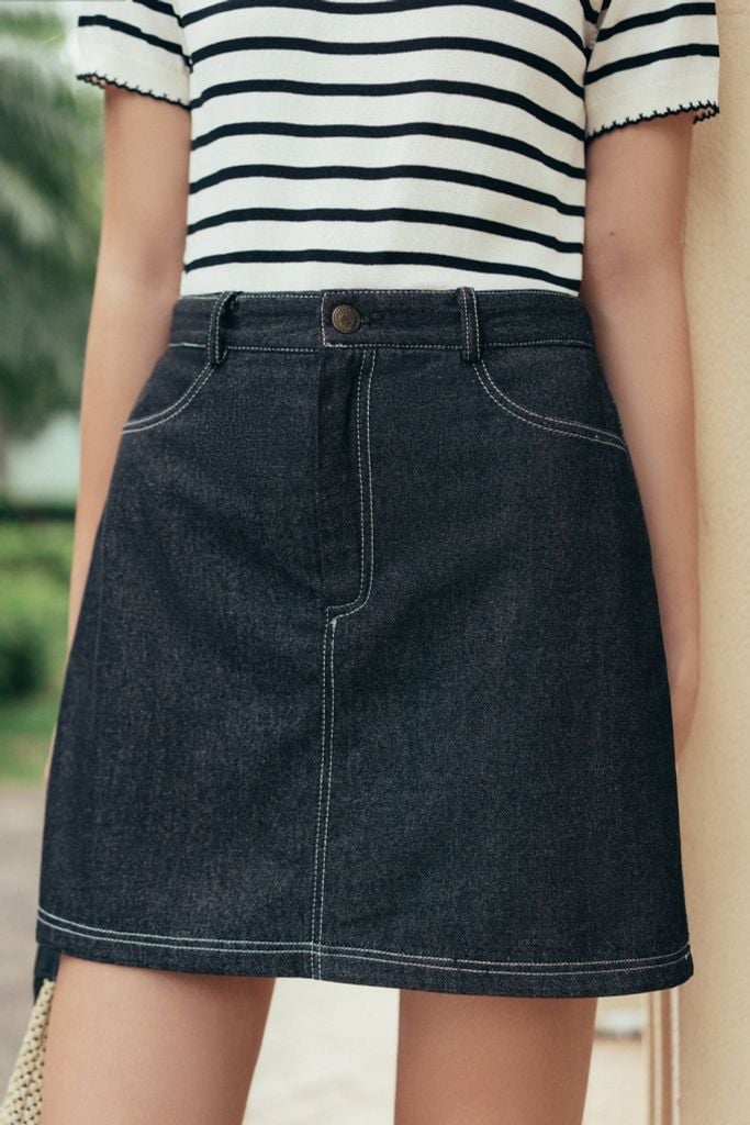 Chân váy A denim đen basic