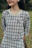  Chân váy midi karo xếp xòe 