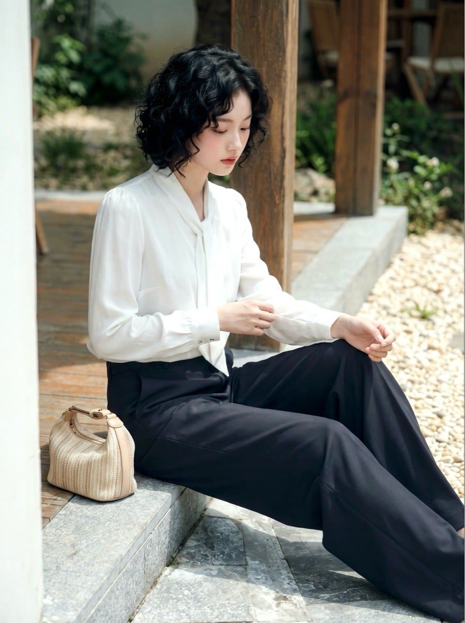  Quần suông basic màu ghi tàn 