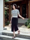  Chân váy midi basic sẻ trước màu đen 