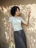 Chân váy dập ly basic ghi 