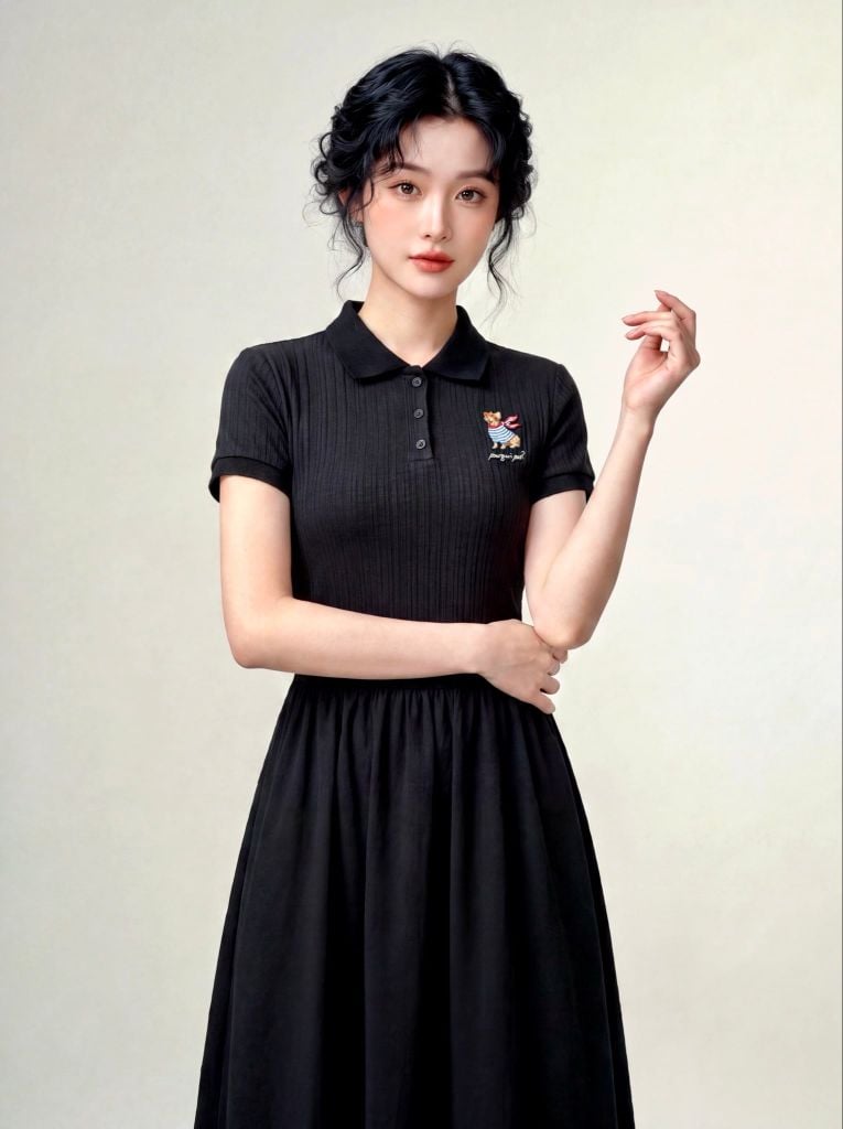 Đầm polo midi thun poplin