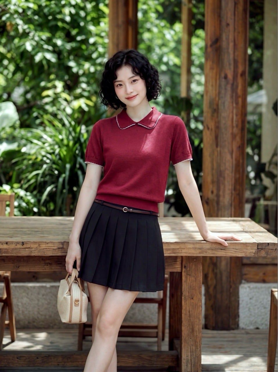  Chân váy mini Đen xếp ly kèm belt 