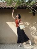  Áo thun ren can mảnh màu cam 