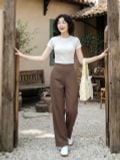 Áo thun basic hạt nổ màu kem 