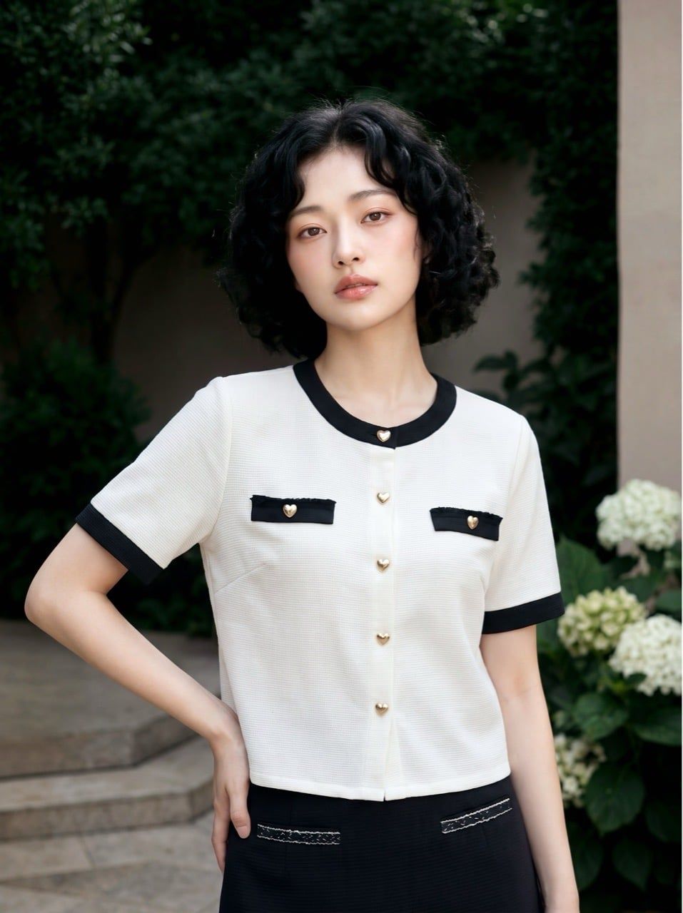  Chân váy A mini basic phối dây lấp lánh Đen 
