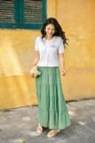  Chân váy maxi tơ nối tầng màu green 