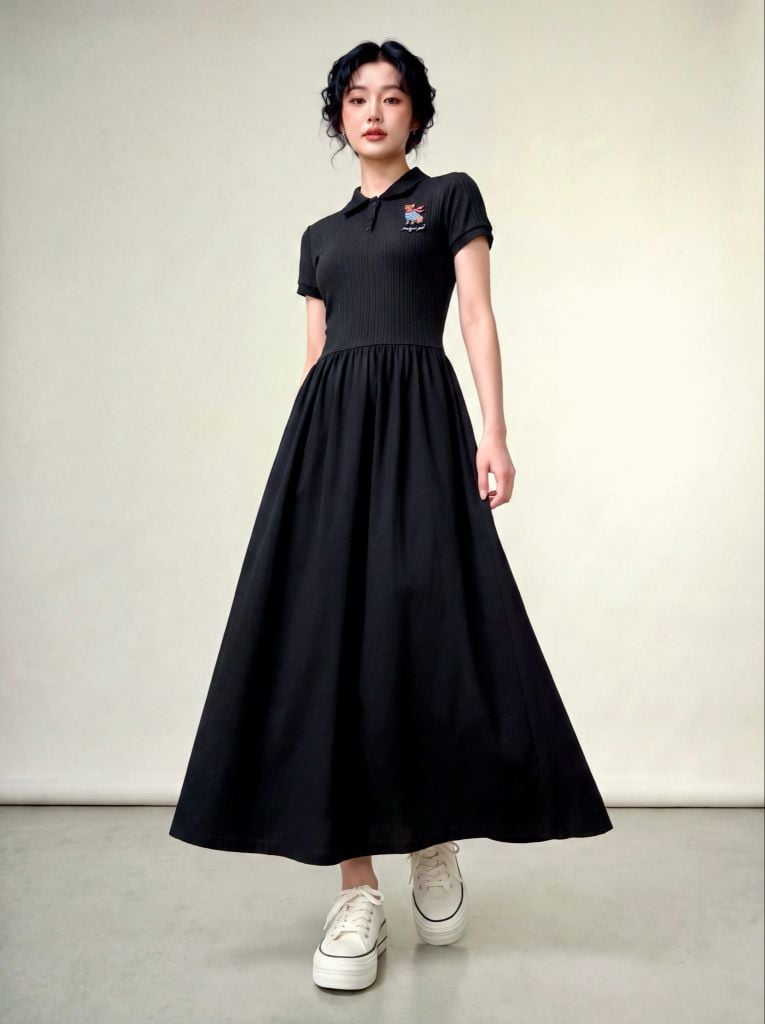 Đầm polo midi thun poplin