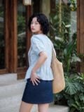  Áo peplum xanh thiên thanh thêu thân trước 
