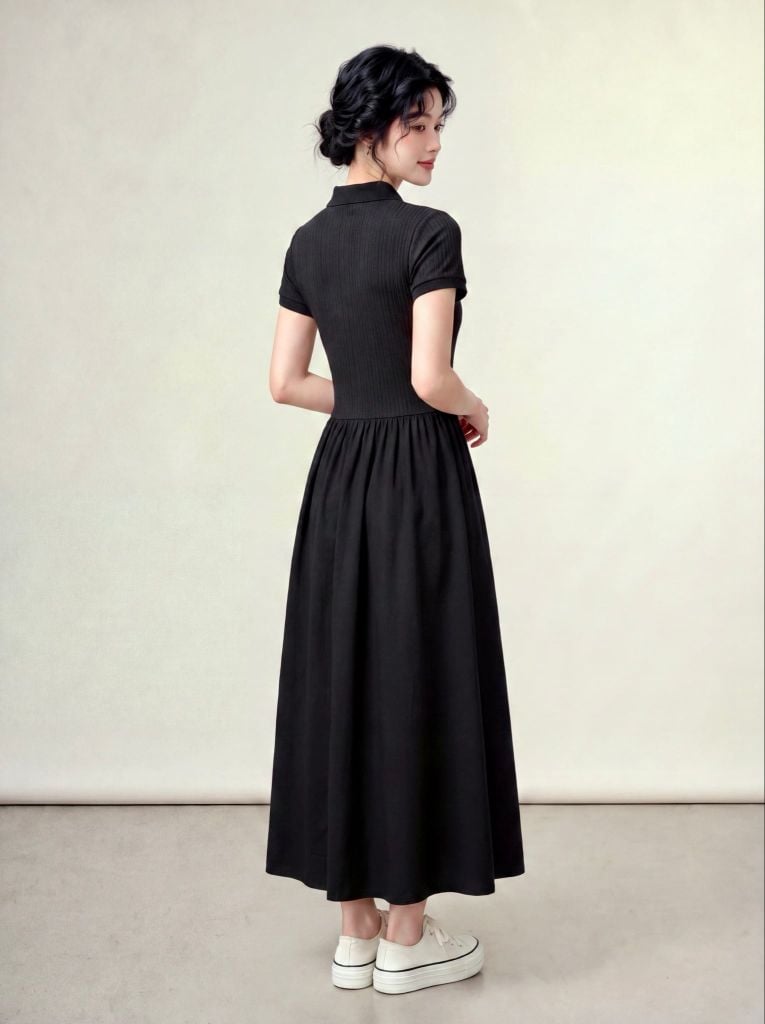 Đầm polo midi thun poplin
