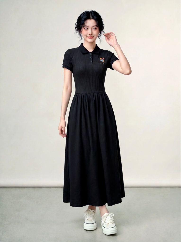 Đầm polo midi thun poplin