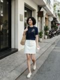  Áo len dệt họa tiết trám, đính trang trí màu Navi 