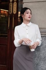  Sơ mi lụa basic trắng kem khuy hoa 
