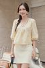 Áo peplum thô vàng kem thêu hoa cổ