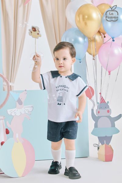  Bộ cộc tay La Pomme phối quần kẻ bé yêu thanh lịch 