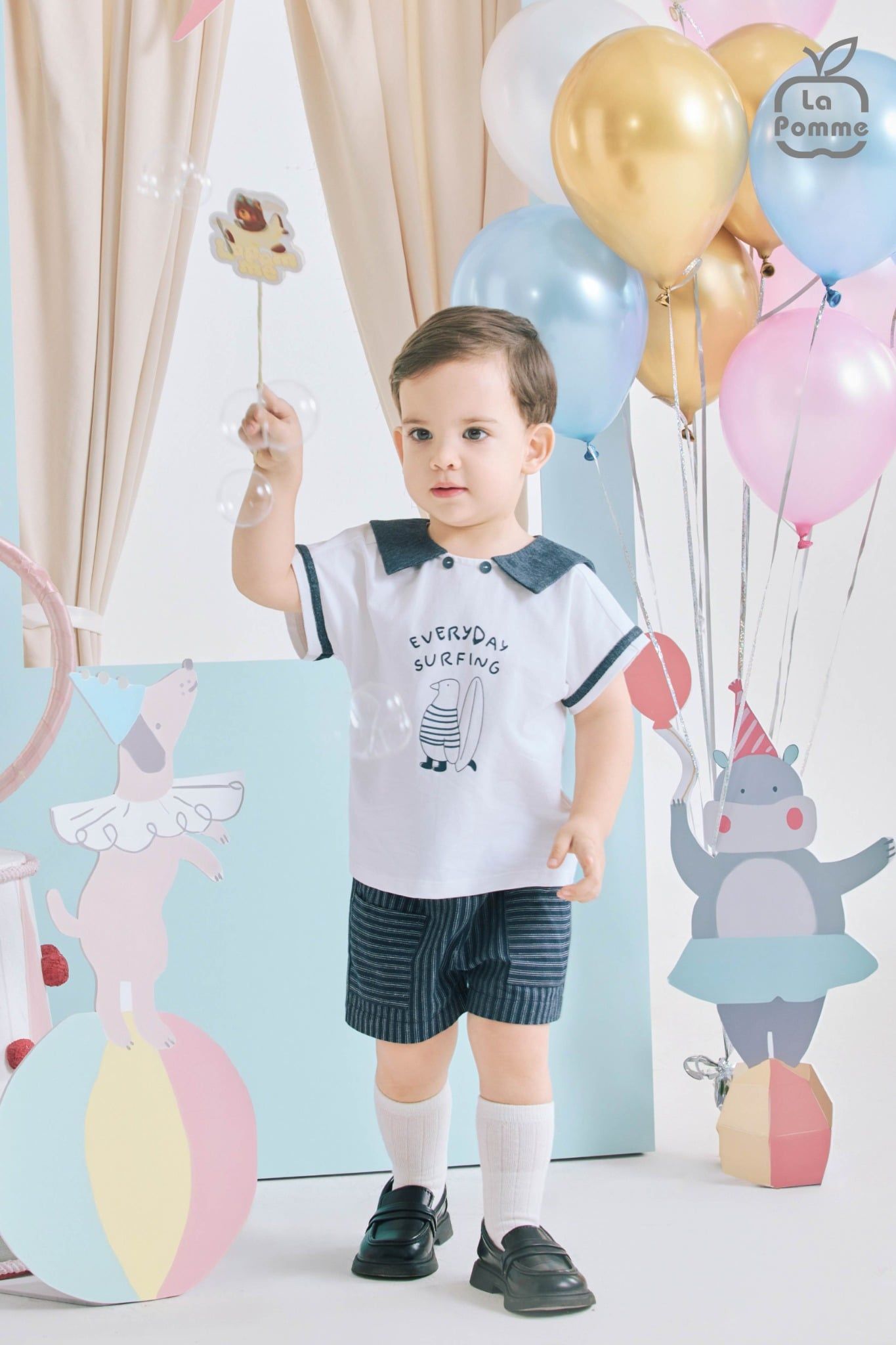  Bộ cộc tay La Pomme phối quần kẻ bé yêu thanh lịch 