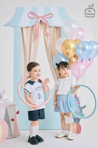  Bộ cộc tay La Pomme phối quần kẻ bé yêu thanh lịch 