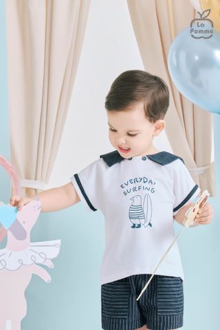  Bộ cộc tay La Pomme phối quần kẻ bé yêu thanh lịch 