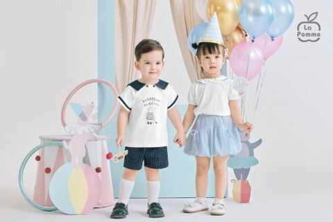  Bộ cộc tay La Pomme phối quần kẻ bé yêu thanh lịch 