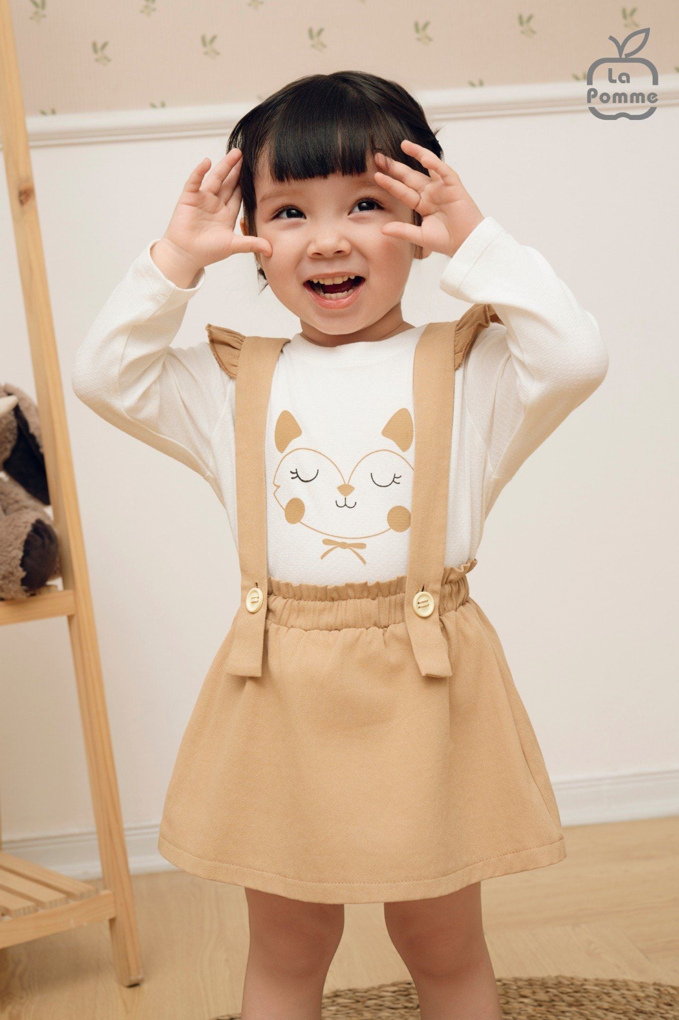  Set bộ yếm rời kèm áo dài tay La Pomme bèo nhún thời trang 