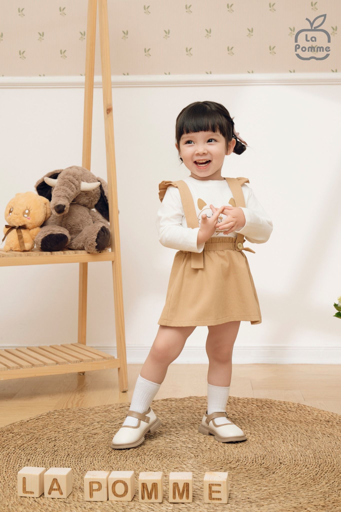  Set bộ yếm rời kèm áo dài tay La Pomme bèo nhún thời trang 