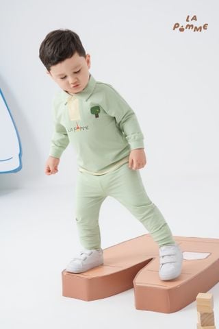  Bộ dài tay La Pomme cổ polo mầm xanh vui vẻ 