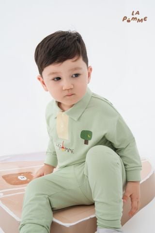  Bộ dài tay La Pomme cổ polo mầm xanh vui vẻ 