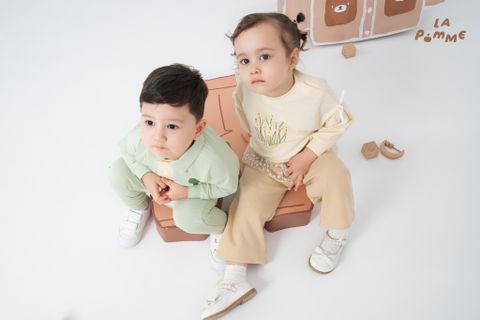  Bộ dài tay La Pomme cổ polo mầm xanh vui vẻ 