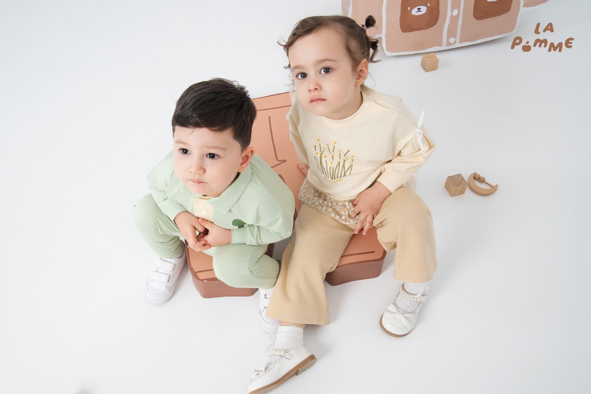  Bộ dài tay La Pomme cổ polo mầm xanh vui vẻ 