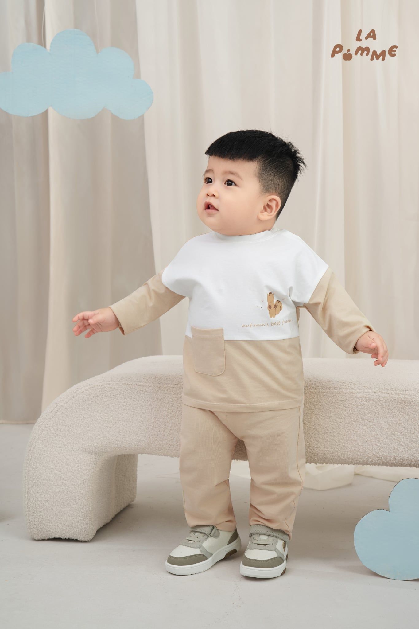  Bộ dài tay La Pomme phối mảng màu cá tính 