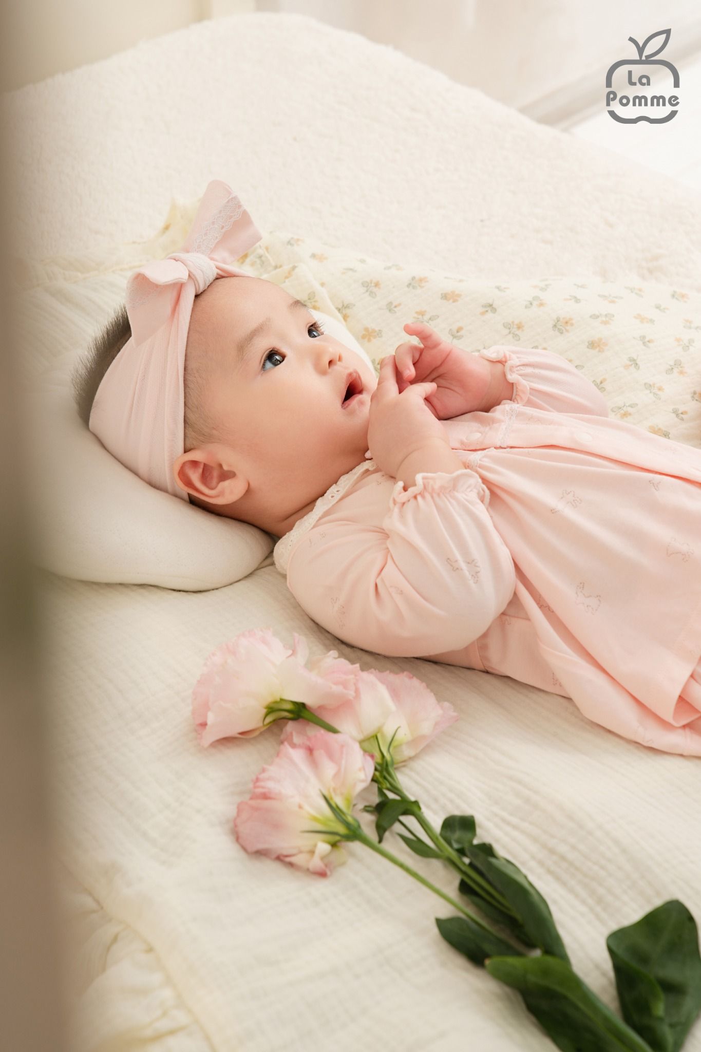  Set bộ dài tay cúc thằng kèm băng đô La Pomme phối ren điệu đà 