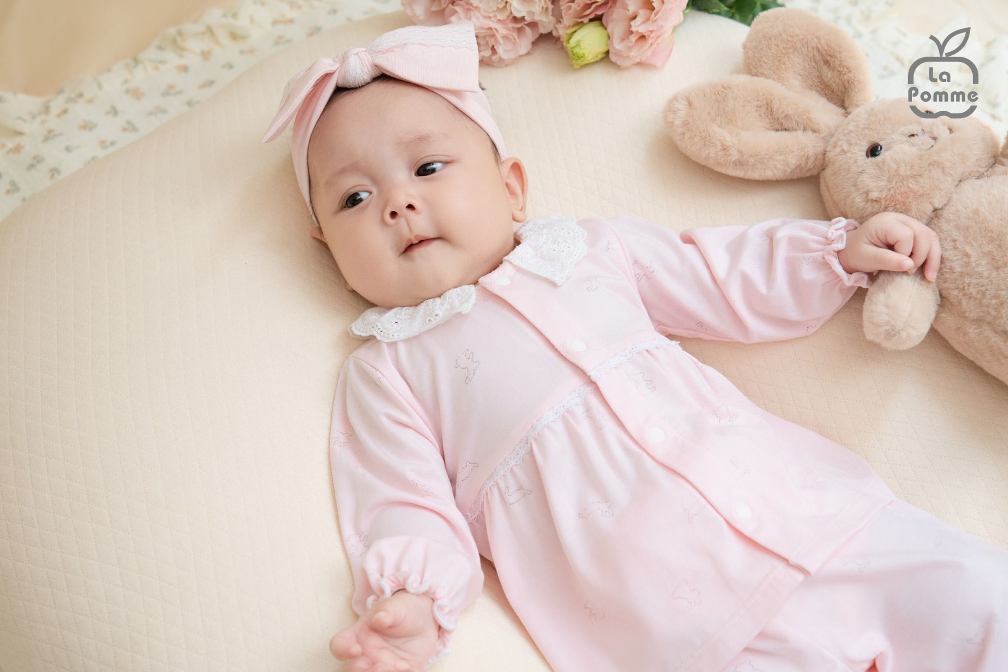  Set bộ dài tay cúc thằng kèm băng đô La Pomme phối ren điệu đà 