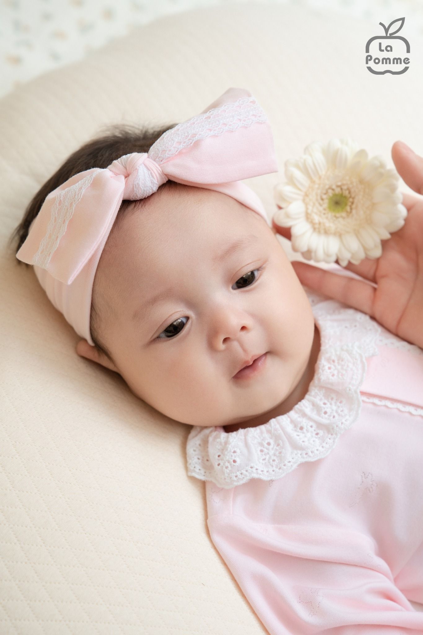  Set bộ dài tay cúc thằng kèm băng đô La Pomme phối ren điệu đà 