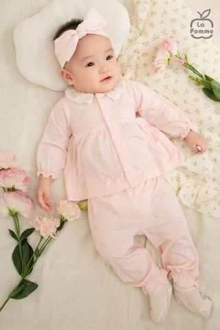  Set bộ dài tay cúc thằng kèm băng đô La Pomme phối ren điệu đà 