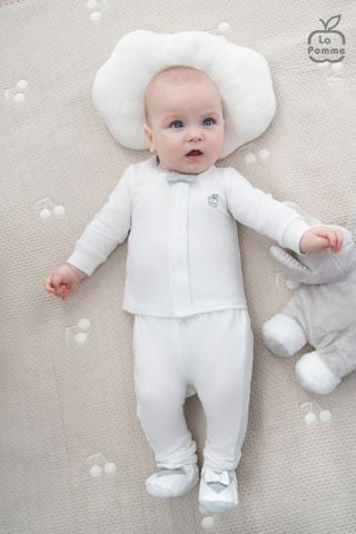  Set bộ dài tay cúc thẳng kèm giày La Pomme bé con thanh lịch 