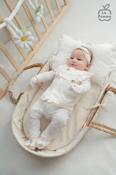  Bộ dài tay cúc thẳng La Pomme chấm bi hoa điệu đà 