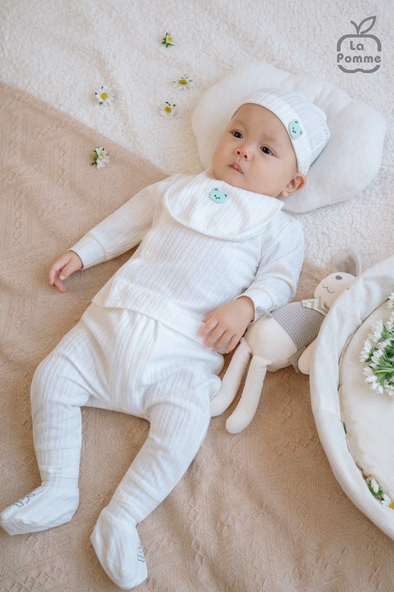  Bộ dài tay cúc lệch La Pomme vui đùa cùng gấu nhỏ 