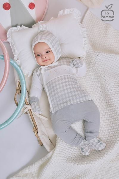  Bộ dài tay cúc lệch La Pomme phối họa tiết caro 