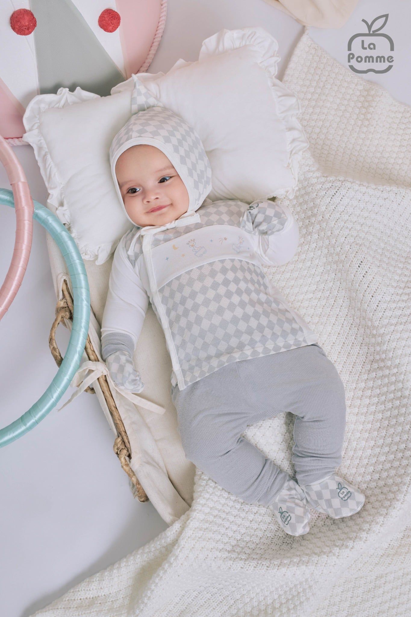  Bộ dài tay cúc lệch La Pomme phối họa tiết caro 