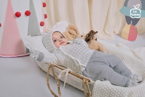  Bộ dài tay cúc lệch La Pomme phối họa tiết caro 