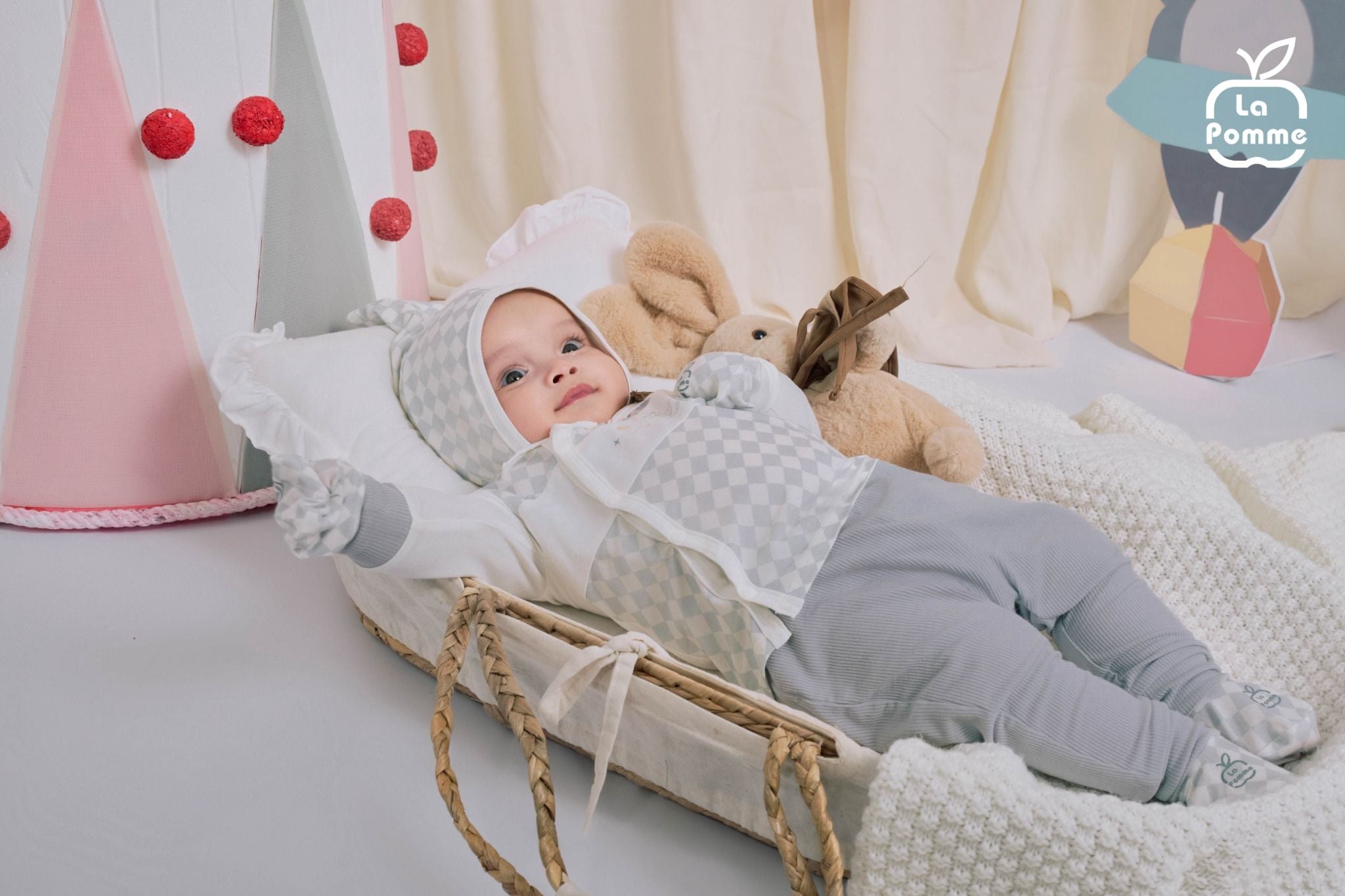  Bộ dài tay cúc lệch La Pomme phối họa tiết caro 