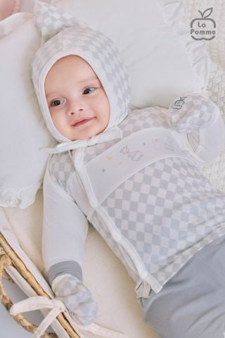  Bộ dài tay cúc lệch La Pomme phối họa tiết caro 