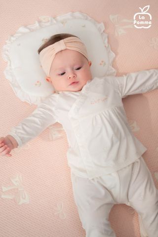  Bộ dài tay cúc lệch La Pomme dệt họa tiết thỏ trắng vân chìm 