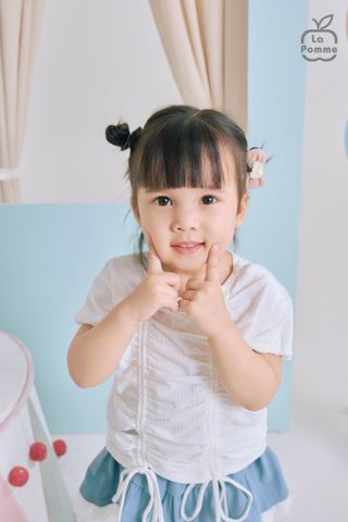  Bộ váy áo cộc tay La Pomme bèo nhún bồng bềnh 