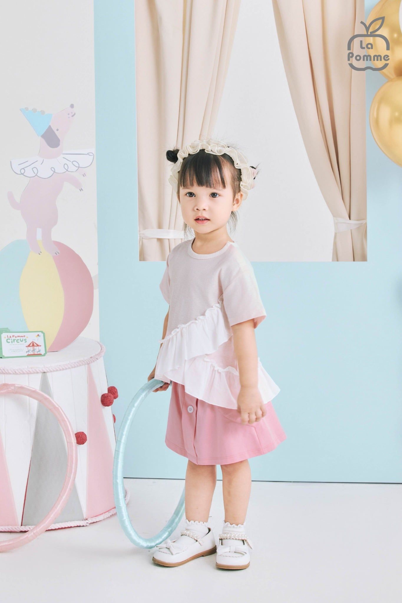  Bộ váy áo cộc tay La Pomme phối bèo cách điệu 