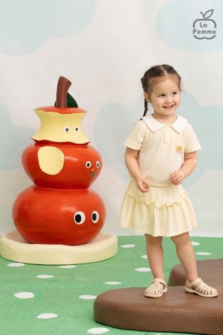  Bộ váy áo cộc tay La Pomme nhún li cách điệu 