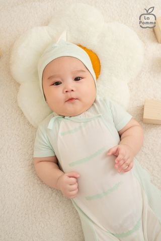  Set body cộc tay La Pomme kèm mũ khủng long bé con 