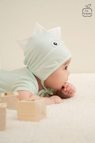  Set body cộc tay La Pomme kèm mũ khủng long bé con 